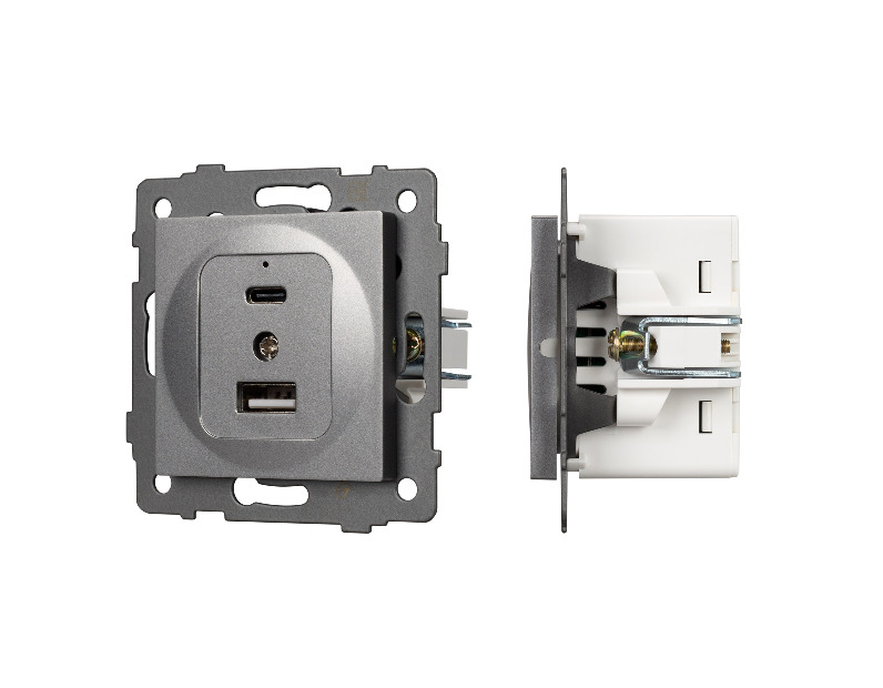 Механизм USB розетки SCT-MUAC-PL-GR-V (5V, 3A, QC4) (Arlight, -)