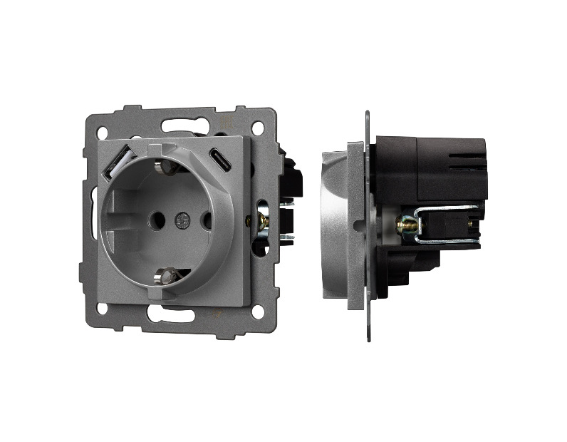 Механизм розетки с USB зарядкой SCT-MUAC-PL-GR-V (250V, 16A) (Arlight, -)