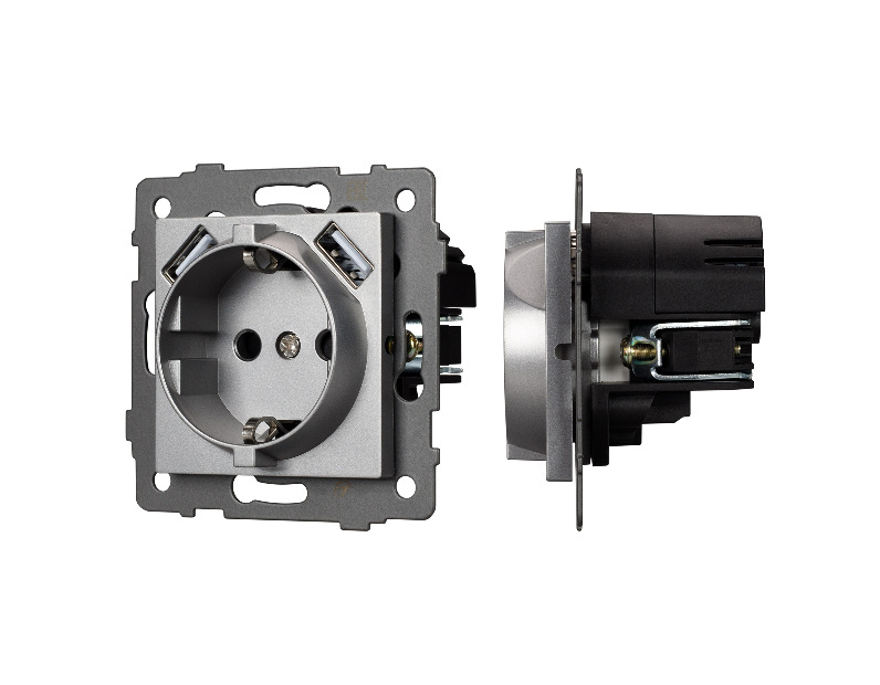 Механизм розетки с USB зарядкой SCT-MUAA-PL-GR-V (250V, 16A) (Arlight, -)