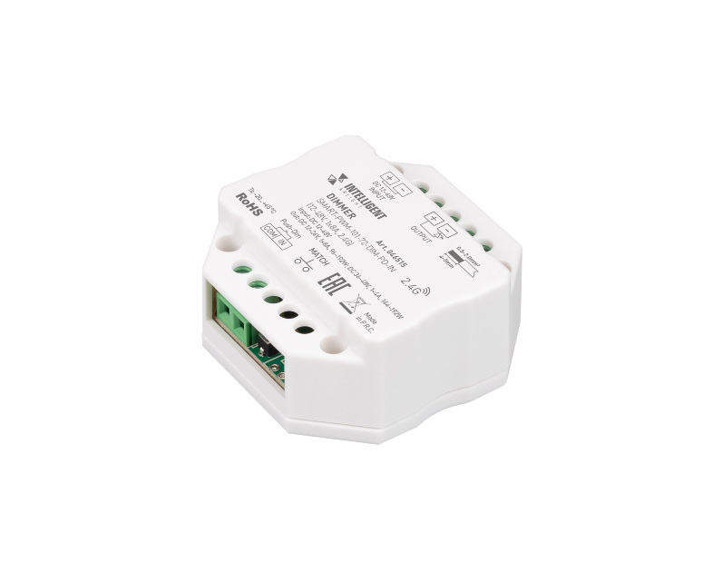 INTELLIGENT ARLIGHT Диммер SMART-PWM-101-72-DIM-PD-IN (12-48V, 1x8A, 2.4G) (IARL, IP20 Пластик, 5 лет)