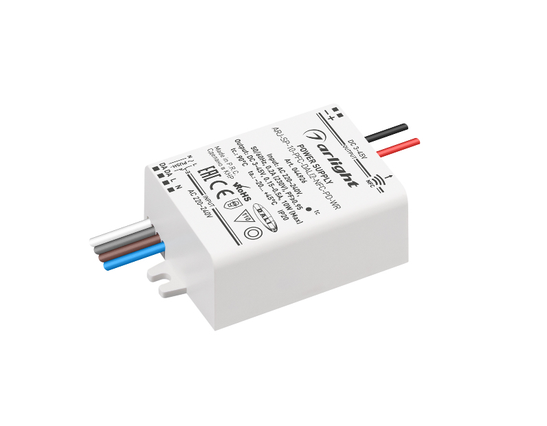Блок питания ARJ-SP-10-PFC-DALI2-NFC-PD-WR (10W, 3-45V, 0.15-0.5A) (Arlight, IP20 Пластик, 5 лет)