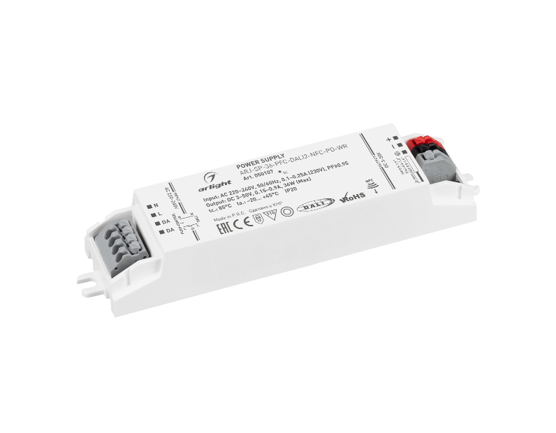 Блок питания ARJ-SP-36-PFC-DALI2-NFC-PD-WR (36W, 3-50V, 0.15-0.9A) (Arlight, IP20 Пластик, 5 лет)