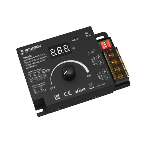 INTELLIGENT ARLIGHT Диммер SMART-PWM-101-83-DIM-SUF Black (12-48V, 1x20A, Rotary, 2.4G) (IARL, IP20 Металл, 5 лет) 028174(1)