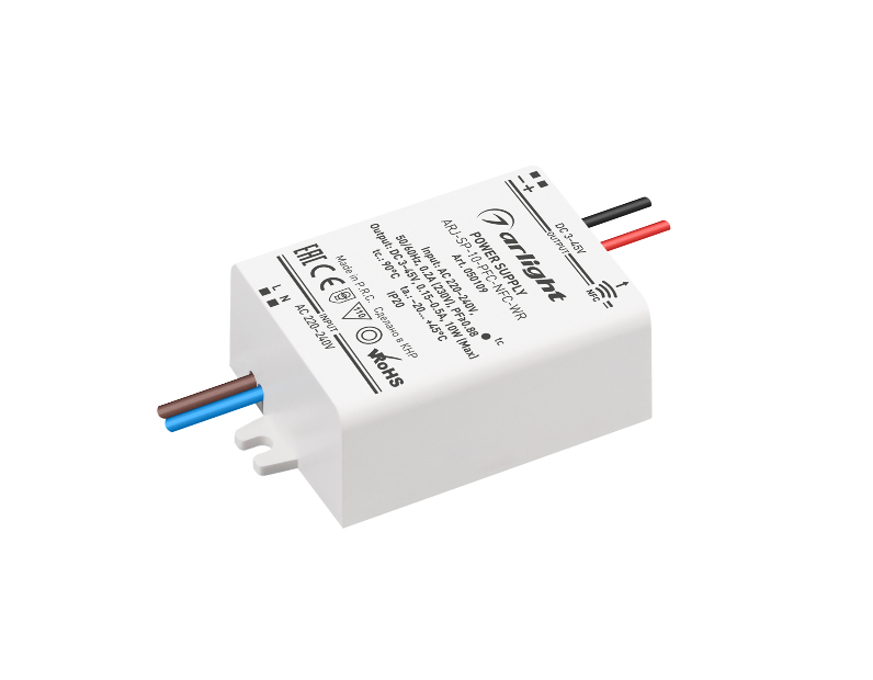 Блок питания ARJ-SP-10-PFC-NFC-WR (10W, 3-45V, 0.15-0.5A) (Arlight, IP20 Пластик, 5 лет)