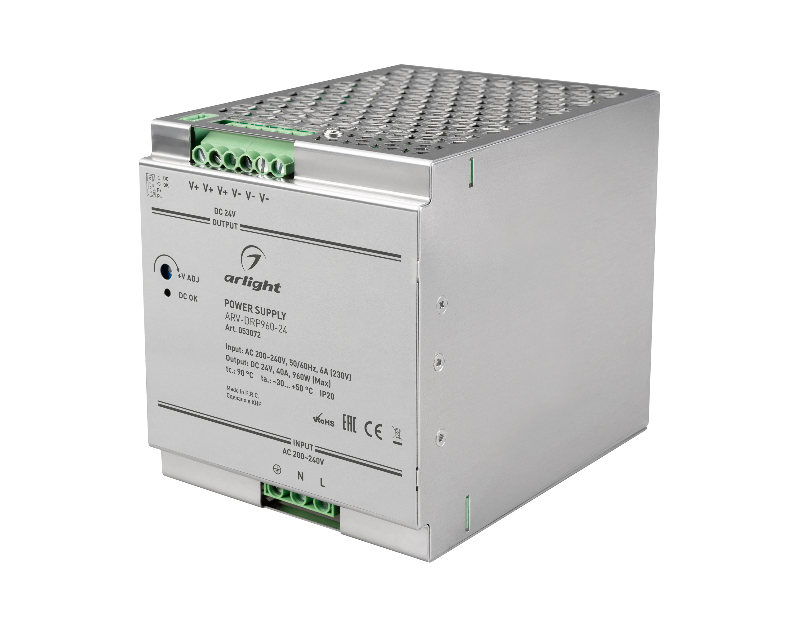 Блок питания ARV-DRP960-24 (24V, 40A, 960W, PFC) (Arlight, IP20 Металл, 5 лет)