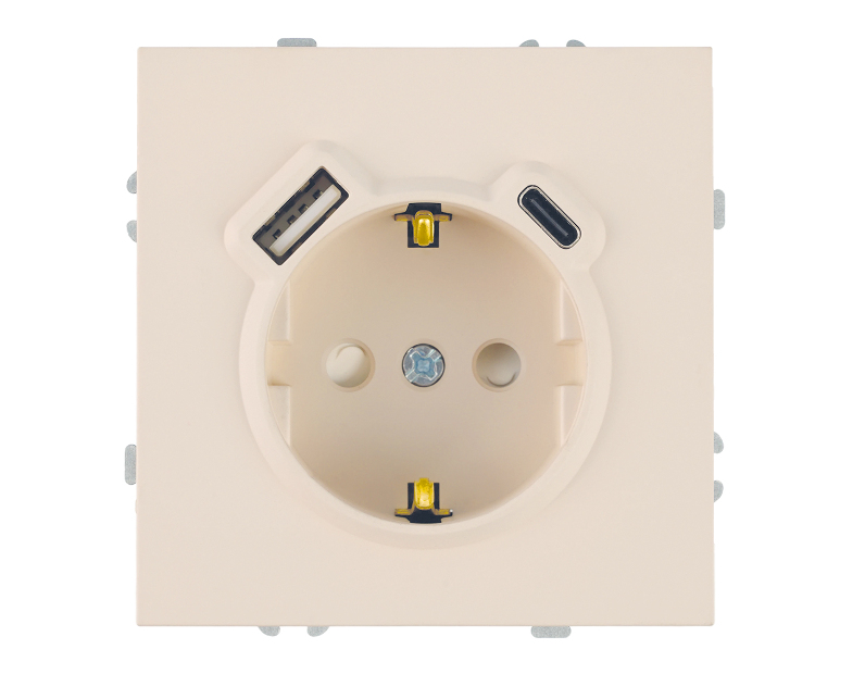 Розетка 1-местная з/ш с/з 16А + USB + Type C (механизм), STEKKER, 250В, 20W, серия Эмили, RST16-5119-08, кашемир, soft touch
