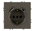 Розетка 1-местная з/ш с/з 16А + USB + Type C (механизм), STEKKER, 250В, 20W, серия Эмили, RST16-5119-09, антрацит, soft touch