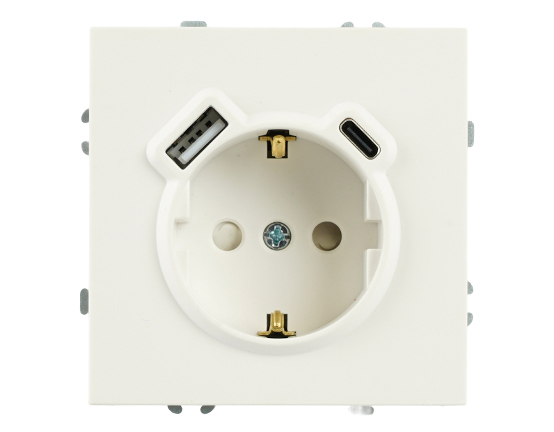 Розетка 1-местная з/ш с/з 16А + USB + Type C (механизм), Stekker, 250В, 20W, серия Эмили, белый фарфор, soft-touch, RST16-5119-01