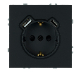 Розетка 1-местная з/ш с/з 16А + USB + Type C (механизм), Stekker, 250В, 20W, серия Эмили, черный уголь, soft-touch, RST16-5119-05