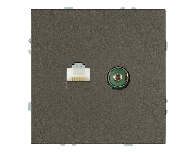 Розетка TV + компьютерная RJ-45 (механизм), STEKKER, серия Эмили, RST00-5106-09, антрацит, soft touch
