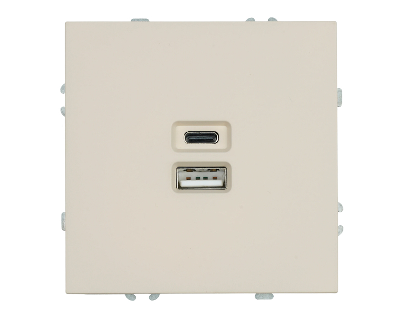 Розетка 2-местная USB + Type C (механизм), STEKKER, 250В, 20W, серия Эмили, RST10-5115-08, кашемир, soft touch
