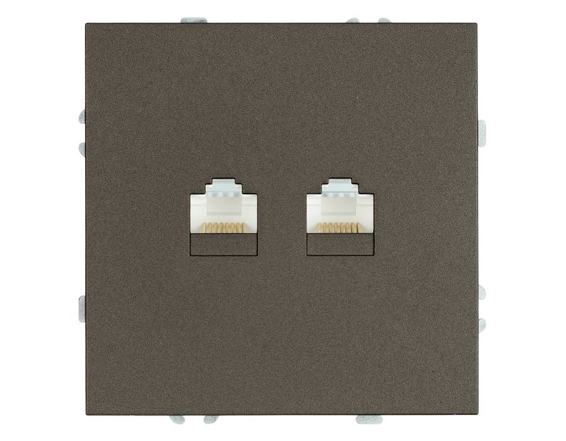 Розетка компьютерная 2-местная RJ-45 (механизм), STEKKER, серия Эмили, RST00-5111-09, антрацит, soft touch
