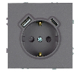 Розетка 1-местная з/ш с/з 16А + USB + Type C (механизм), Stekker, 250В, 20W, серия Эмили, платиново-серый, soft-touch, RST16-5119-10