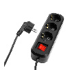 Удлинитель трехместный с/з с выключателем STEKKER HM03-31-02 3x0,75, 2м, серия Home (У10А-002), черный