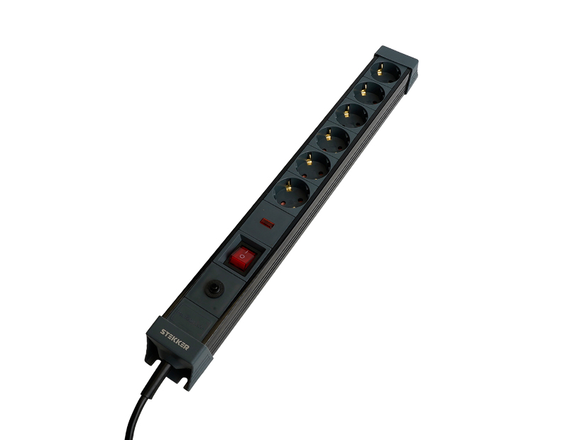 Сетевой фильтр 6-местный с/з STEKKER 3x1мм2, 5 м, 250В, 16А, серия Techno, HM22-61-05, черный