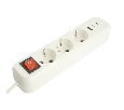 Удлинитель 3-местный с/з с выключ. STEKKER HM071-31-02 3x1мм2, 2м, 250В, 16А, 1USB+2C, 2.4A, сер Home, белый