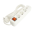 Удлинитель 3-местный с/з с выключ. STEKKER HM071-31-02 3x1мм2, 2м, 250В, 16А, 1USB+2C, 2.4A, сер Home, белый