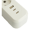 Удлинитель 3-местный с/з с выключ. STEKKER HM071-31-02 3x1мм2, 2м, 250В, 16А, 1USB+2C, 2.4A, сер Home, белый