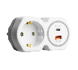 Разветвитель сетевой на 1 выход с/з STEKKER 250В, 16А, USB A+ Type C, 2,4А, PD, белый/серый, ADP16-16-20
