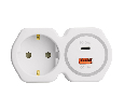 Разветвитель сетевой на 1 выход с/з STEKKER 250В, 16А, USB A+ Type C, 2,4А, PD, белый/серый, ADP16-16-20
