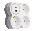 Разветвитель сетевой на 3 выхода с/з, STEKKER, 250В, 16А, USB A+Type C, 2,4А, PD, белый/серый ADP16-17-20