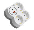 Разветвитель сетевой на 3 выхода с/з, STEKKER, 250В, 16А, USB A+Type C, 2,4А, PD, белый/серый ADP16-17-20