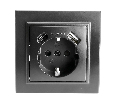 Розетка 1-местная с/з STEKKER, PST16-9016-03, 250В, 16А с USB+ type C, серия Эрна, черный