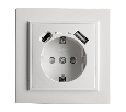 Розетка 1-местная STEKKER, PST16-9016-01, 250В, 2.1А с USB+ type C, серия Эрна, белый