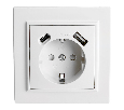 Розетка 1-местная STEKKER, PST16-9016-01, 250В, 2.1А с USB+ type C, серия Эрна, белый