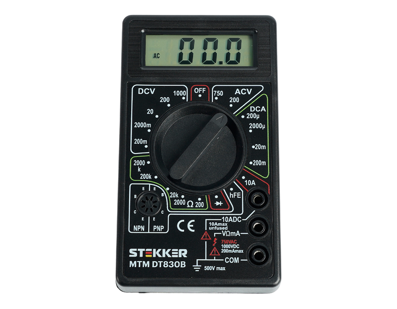 MTM DT830B Мультиметр цифровой, портативный,1999 отсчетов, батарея крона, ручная регулировка, черный, TM STEKKER