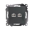 Розетка компьютерная 2-местная RJ-45 (механизм) STEKKER GLS00-7109-06 , серия Катрин, графит