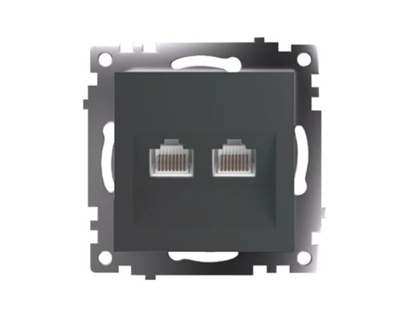 Розетка компьютерная 2-местная RJ-45 (механизм) STEKKER GLS00-7109-06 , серия Катрин, графит