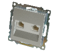 Розетка компьютерная 2-местная RJ-45 (механизм) STEKKER GLS00-7109-03 , серия Катрин, серебро