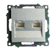 Розетка компьютерная 2-местная RJ-45 (механизм) STEKKER GLS00-7109-03 , серия Катрин, серебро