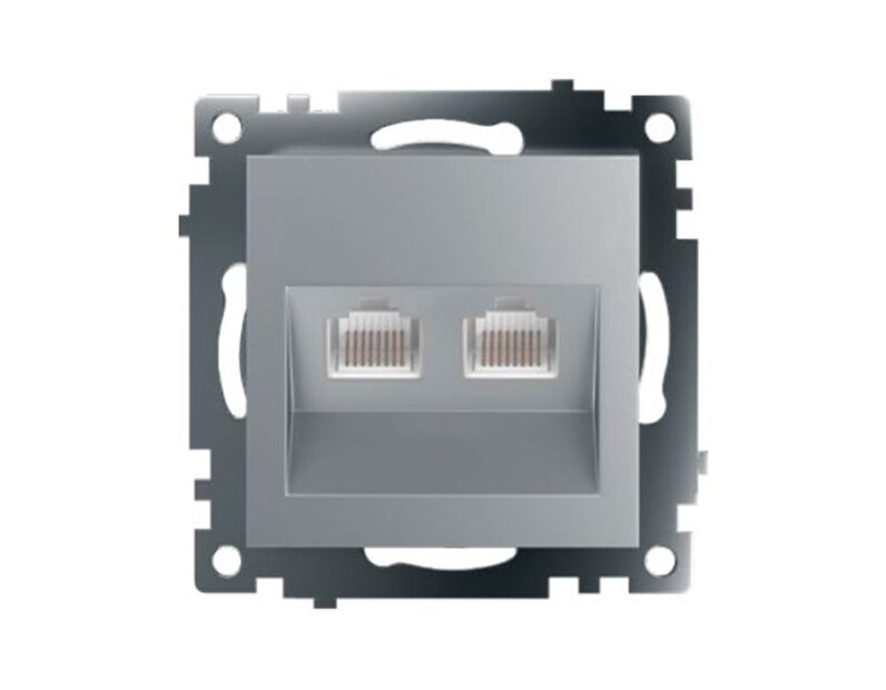 Розетка компьютерная 2-местная RJ-45 (механизм) STEKKER GLS00-7109-03 , серия Катрин, серебро