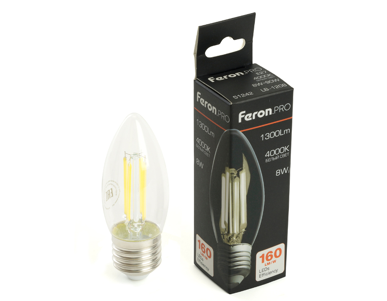 Лампа светодиодная Feron.PRO LB-1208 Свеча E27 1300LM 8W 175-265V 4000K