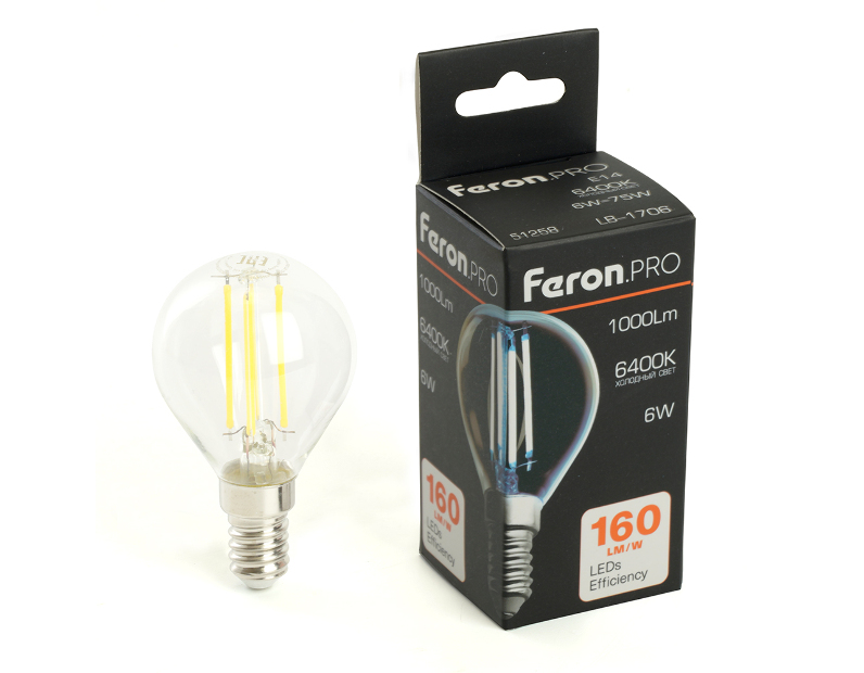Лампа светодиодная Feron.PRO LB-1706 Шарик E14 1000LM 6W 175-265V 6400K