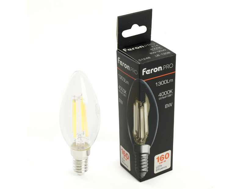 Лампа светодиодная Feron.PRO LB-1208 Свеча E14 1300LM 8W 175-265V 4000K
