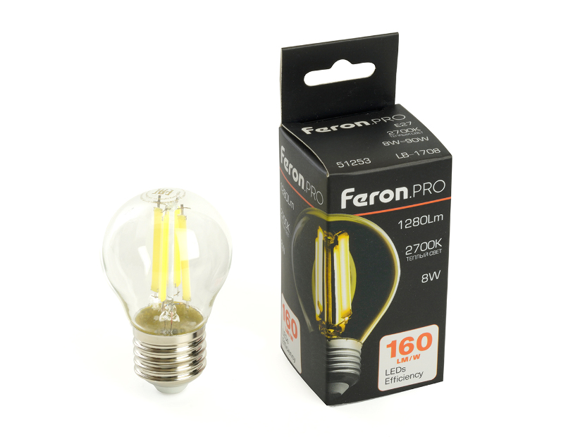 Лампа светодиодная Feron.PRO LB-1708 Шарик E27 1280LM 8W 175-265V 2700K