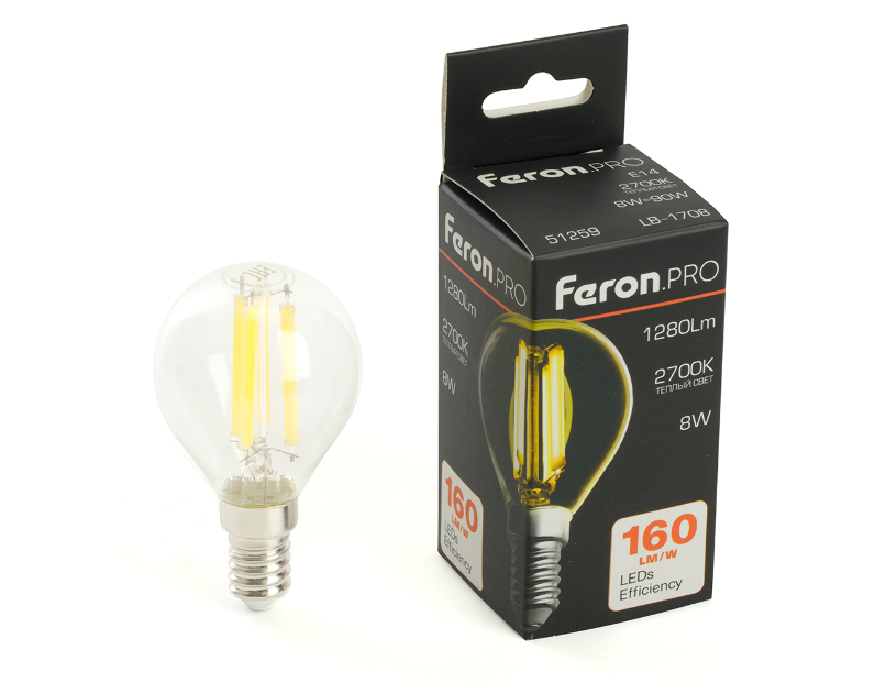 Лампа светодиодная Feron.PRO LB-1708 Шарик E14 1280LM 8W 175-265V 2700K