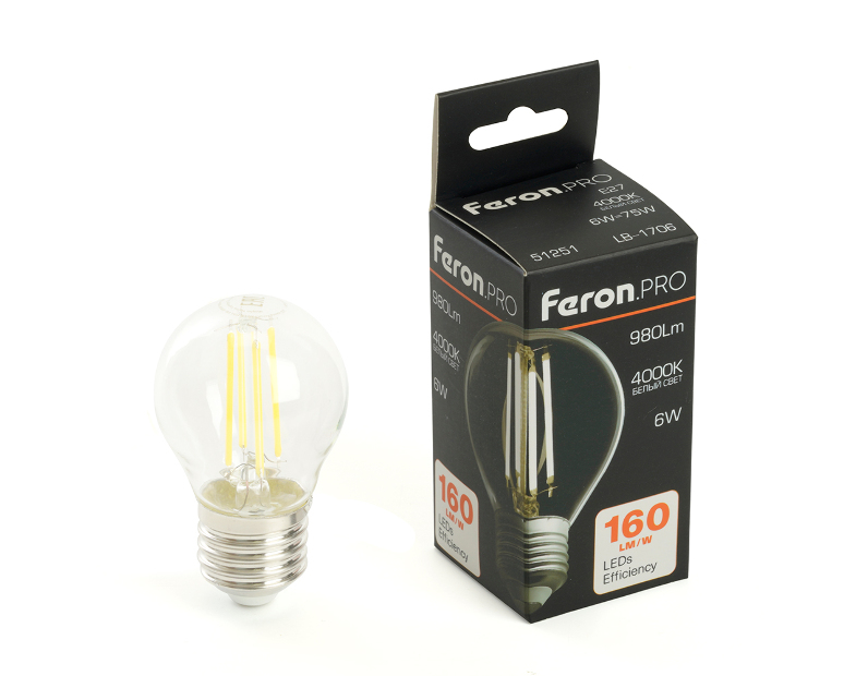Лампа светодиодная Feron.PRO LB-1706 Шарик E27 980LM 6W 175-265V 4000K