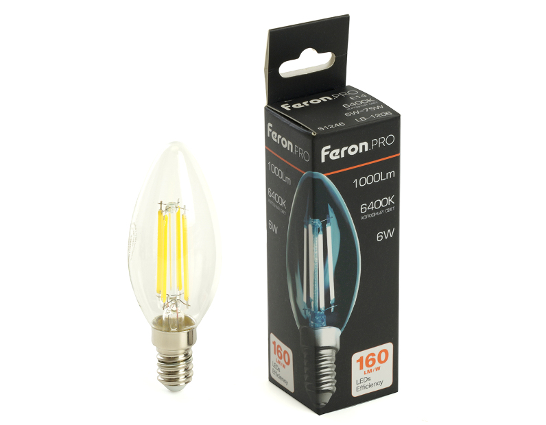 Лампа светодиодная Feron.PRO LB-1206 Свеча E14 6W 1000LM 175-265V 6400K