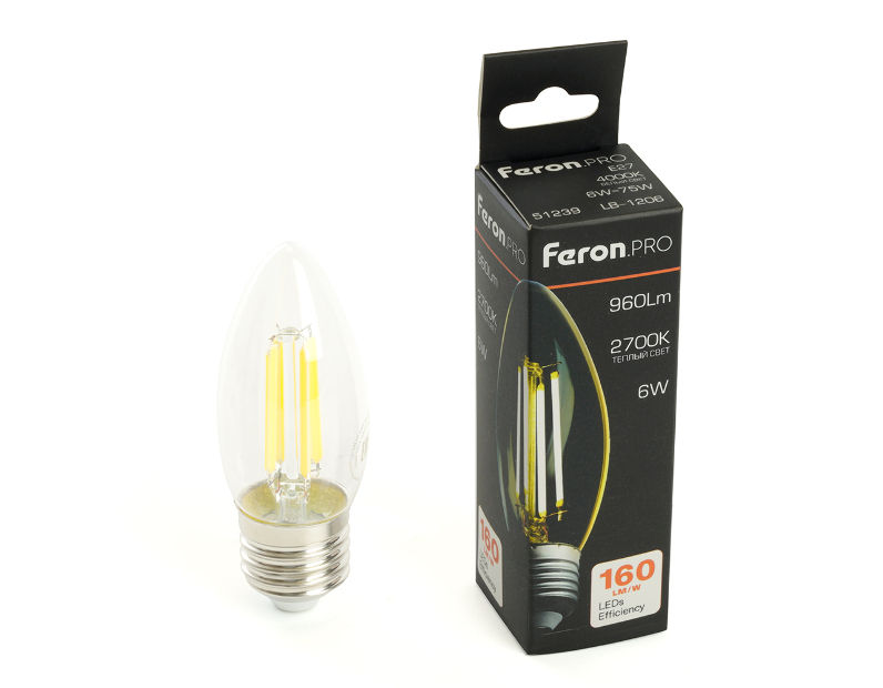Лампа светодиодная Feron.PRO LB-1206 Свеча E27 960LM 6W 175-265V 2700K