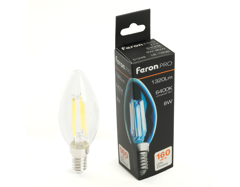 Лампа светодиодная Feron.PRO LB-1208 Свеча E14 1320LM 8W 175-265V 6400K