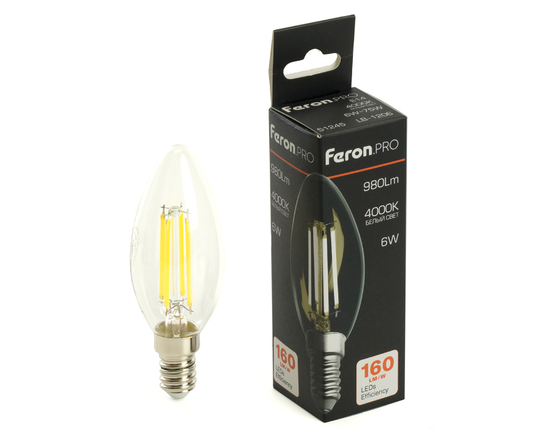 Лампа светодиодная Feron.PRO LB-1206 Свеча E14 980LM 6W 175-265V 4000K