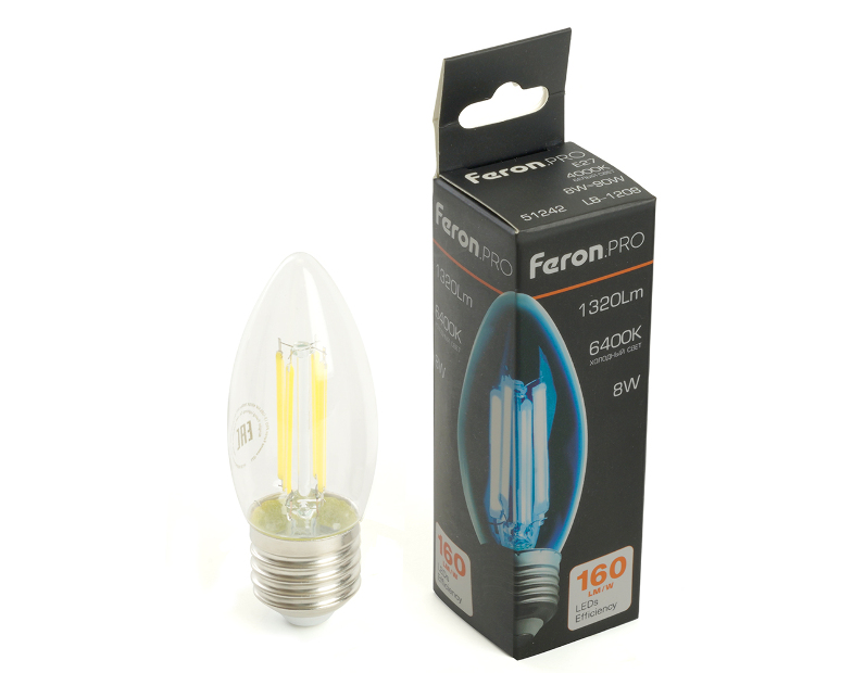 Лампа светодиодная Feron.PRO LB-1208 Свеча E27 1320LM 8W 175-265V 6400K