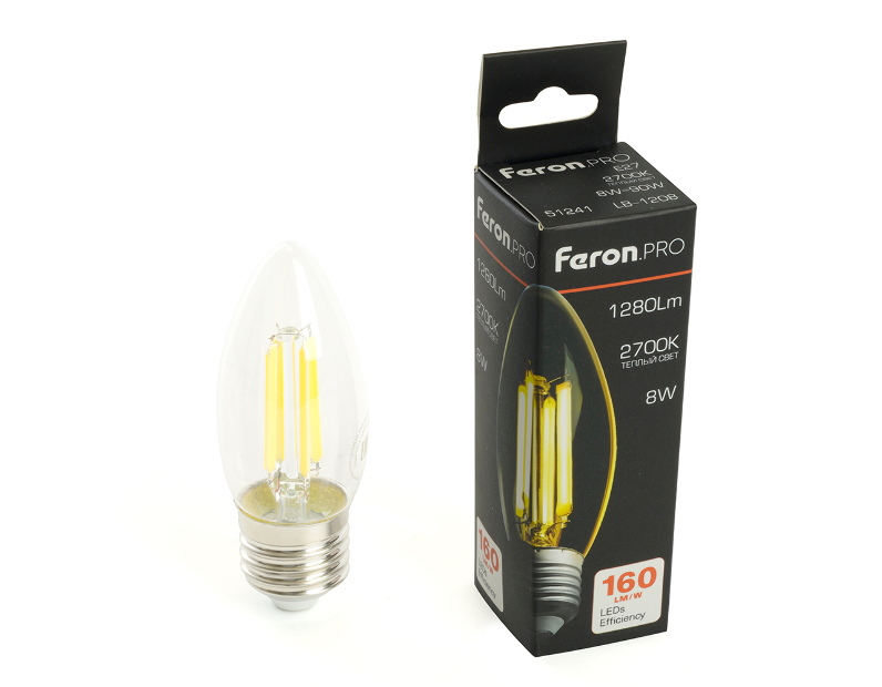 Лампа светодиодная Feron.PRO LB-1208 Свеча E27 1280LM 8W 175-265V 2700K