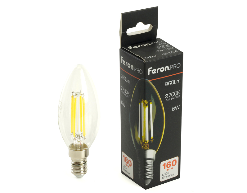 Лампа светодиодная Feron.PRO LB-1206 Свеча E14 960LM 6W 175-265V 2700K