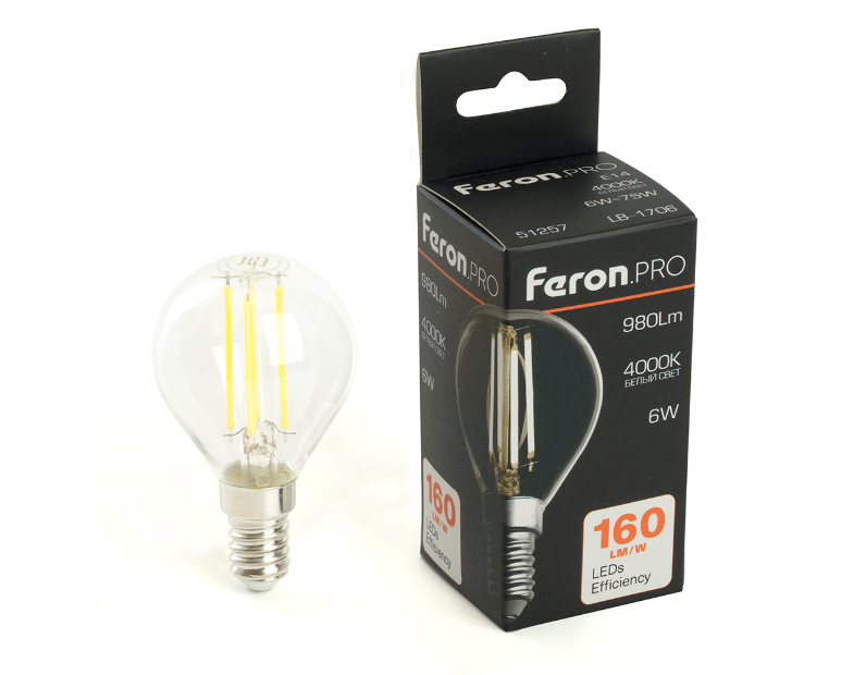 Лампа светодиодная Feron.PRO LB-1706 Шарик E14 980LM 6W 175-265V 4000K