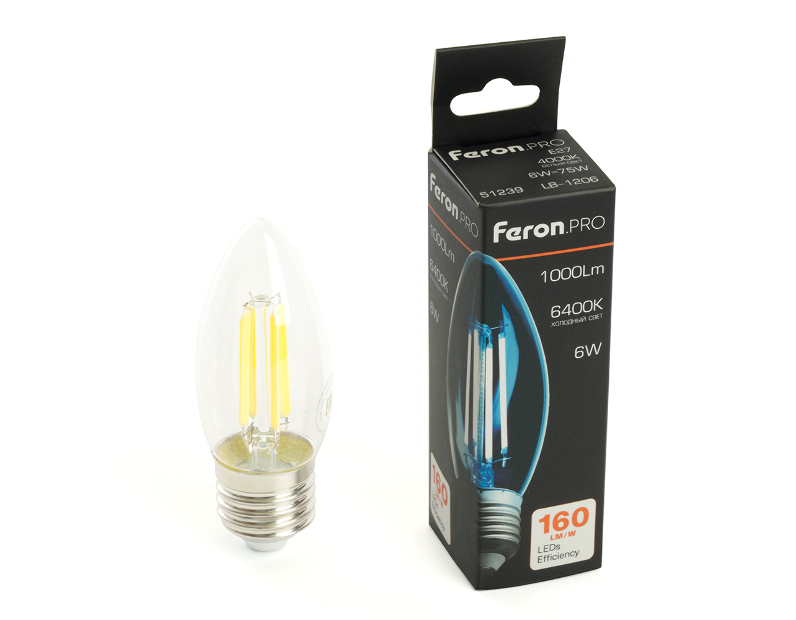 Лампа светодиодная Feron.PRO LB-1206 Свеча E27 1000LM 6W 175-265V 6400K